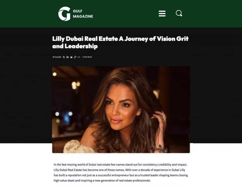 Lilly Dubai Featured in Gulf Magazine | Dubai Real Estate Leadership Journey